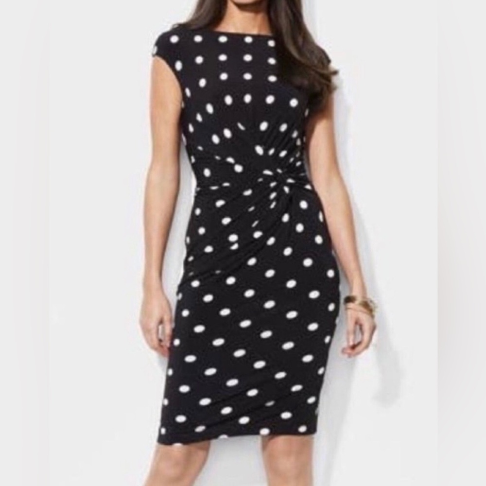 Wedding Guest Dress Ralph Lauren LRL Size 8 Cap Sleeve Black White Twist Knot